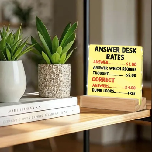 Vista 6 de Regalos divertidos de oficina para compañeros de trabajo, regalos para jefes, placa acrílica con tarifas de escritorio de respuesta, regalo de broma