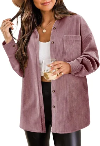 Vista 3 de Magritta Camisas de manga larga con cuello en V y botones para mujer, blusas de gran tamaño con bolsillos