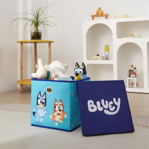Vista 6 de Idea Nuova Bluey Cubo de almacenamiento de tela plegable, contenedor organizador de 10 pulgadas con tapa para dormitorio, sala de juegos y armario