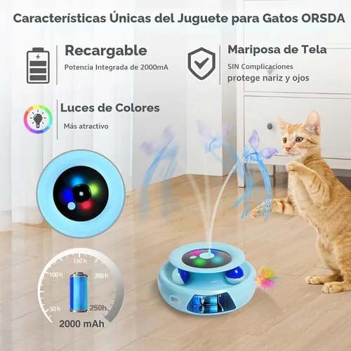 Vista 3 de ORSDA Juguete para gatos, juguete interactivo electrónico automático 3 en 1 con plumas de emboscada en movimiento, mariposa revoloteante, bolas