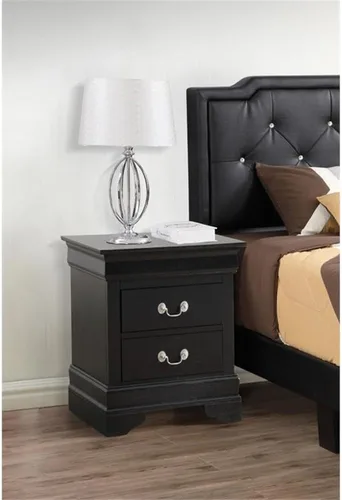 Vista 2 de Glory Furniture Louis Phillipe - Mesita de noche con 2 cajones, color negro