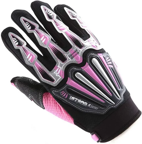 Vista 5 de Guantes de diseño de esqueleto, para motocross, moto BMX, MX, ATV, verde, S, Negro