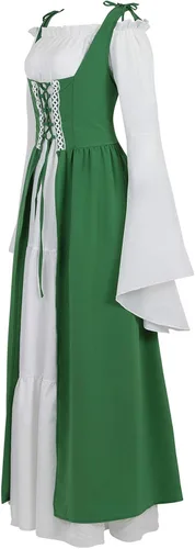 Vista 2 de Disfraz renacentista para mujer, conjunto de vestido irlandés medieval de talle alto y blusa bohemia gótica.