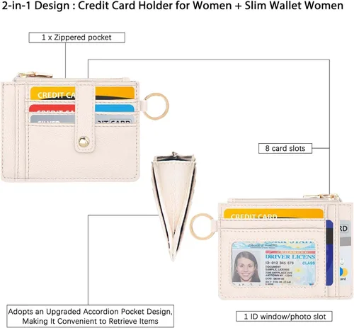 Vista 6 de KNGITRYI Billetera pequeña para mujer RFID para mujer, carteras para tarjetas para mujer, delgada, cartera para tarjetas de crédito para mujer