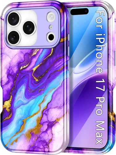 Vista 23 de Btscase Funda compatible con iPhone 17 de 6.3 pulgadas 2025, patrón de mármol 3 en 1, resistente a prueba de golpes, cuerpo completo, policarbonato