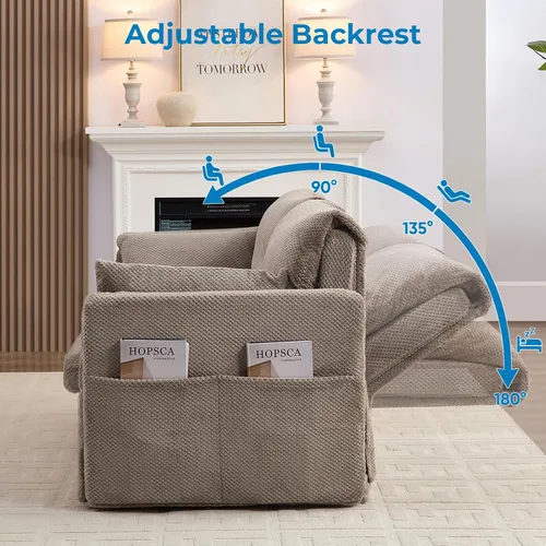 Vista 7 de Mjkone Sofá cama de 66.5 pulgadas de ancho, tamaño Queen para sala de estar Beige