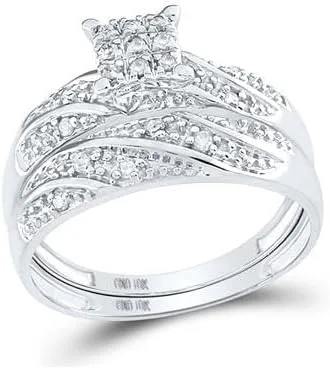 Vista 5 de Juego completo de anillos de boda para hombres y mujeres para hombres y mujeres, juego completo de anillos de boda a juego en oro blanco de 10