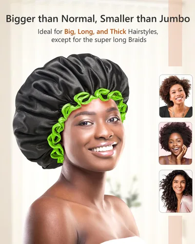 Vista 25 de Gorro de ducha negro extra grande para mujeres y hombres con cabello grueso, largo y trenzas, reutilizable, impermeable, de doble capa XL, gorros