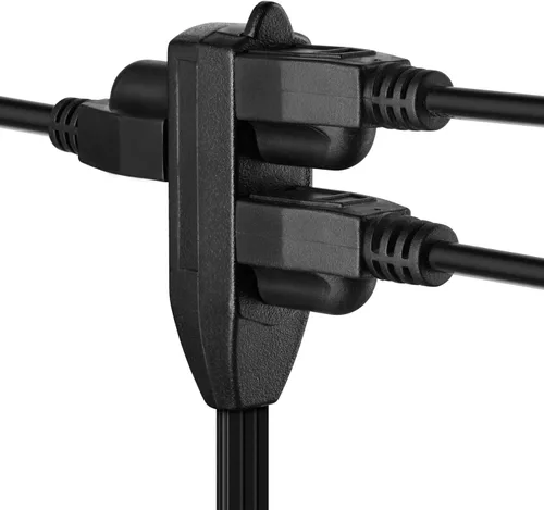 Vista 4 de Maximm Cable de extensión de enchufe plano de 1 pie / cable, salida múltiple - Cable de extensión de enchufe en ángulo de 3 clavijas - Negro