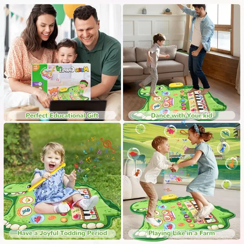 Vista 7 de Cyiecw Tapete musical de dinosaurio 3 en 1, tapete de piano para jugar, regalo para niñas de 1, 2 y 3 años, juguetes sensoriales de aprendizaje