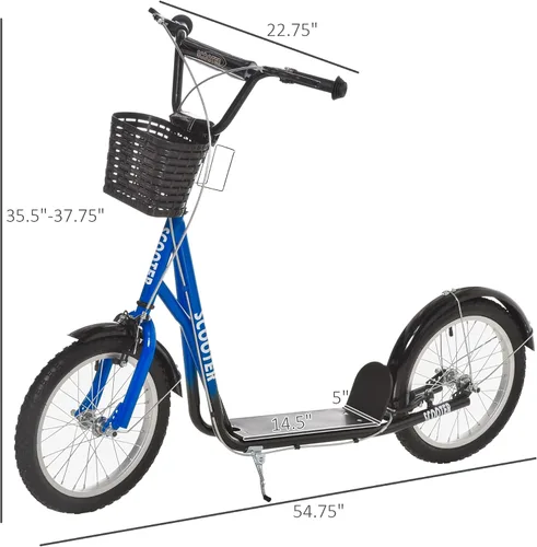 Vista 7 de Aosom Youth Scooter Kick Scooter 16" Inflatable Rubber Tires Basket Azul