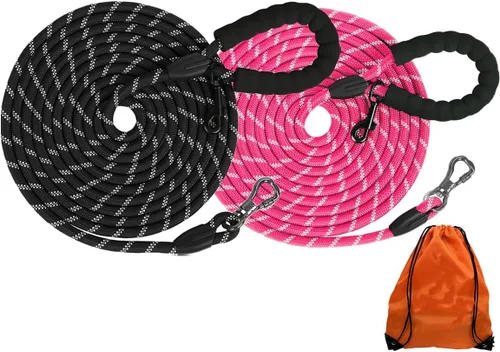 Vista 11 de Correa larga para perros para entrenamiento de 16 pies/20 pies/30 pies/50 pies/100 pies, correa reflectante con gancho bloqueable, cuerda resistente