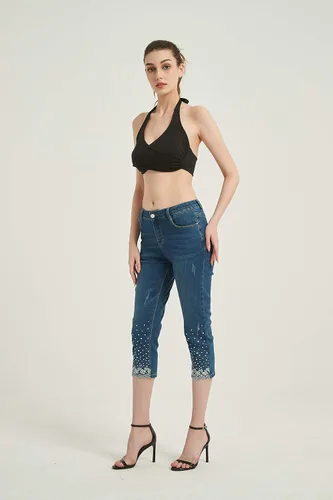Vista 2 de ZENTHACE Jeans capri elásticos de tiro medio para mujer