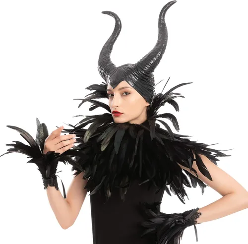 Vista 3 de Spooktacular Creations Black Evil Queen Accessories Set for Halloween Cosplay Party Gothic Crow Costume