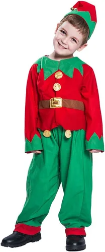 Vista 2 de EraSpooky Disfraz de Elfo de Papá Noel de Navidad Infantil para Niños Varones