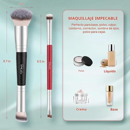 Vista 5 de START MAKERS - Brochas de maquillaje de doble punta para base, 2 en 1, cepillo corrector para cara, cejas, sombra de ojos, para líquidos, polvos