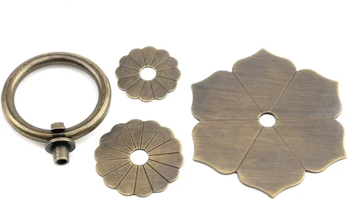 Vista 4 de Bitray Tiradores de anillo de bronce antiguo, tiradores de anillo en forma de flor para cajones de aparador, 2