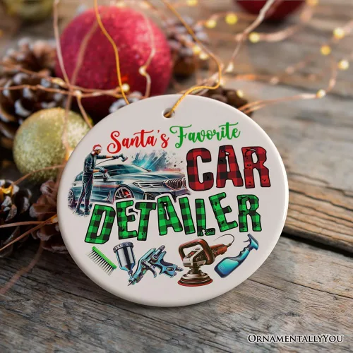 Vista 6 de Adorno de detallador de coche favorito de Santa, regalo de agradecimiento de Navidad para expertos en detalles de automóviles
