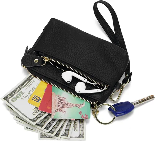 Vista 3 de ZOOEASS Monedero de cuero para mujer,Gran apertura para fácil acceso,Con correa de muñeca, Negro -, Monederos