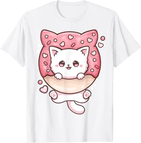 Vista 93 de Camiseta Kawaii Cat Donut Anime Lover Otaku, Negro