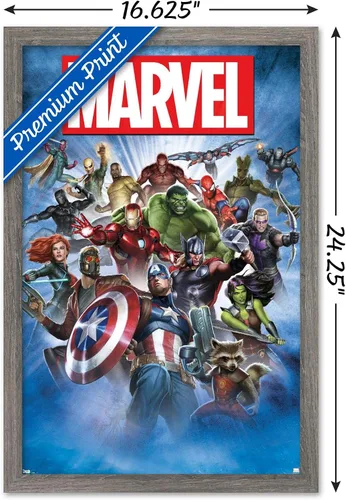 Vista 3 de Trends International Marvel Comics - Póster de pared de tiro grupal, 14.725 x 22.375 pulgadas, versión enmarcada de madera de granero