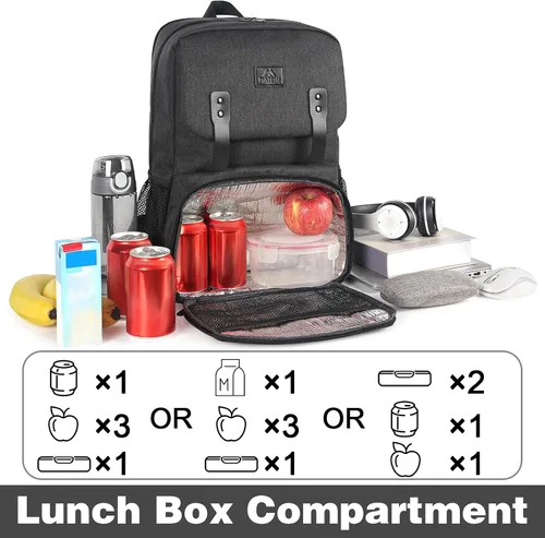 Vista 3 de Mochila de almuerzo para mujer, mochila térmica para computadora portátil con puerto de carga USB, bolsa impermeable para computadora de viaje