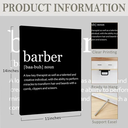 Vista 7 de PHAMTE Arte de pared de definición de peluquería, decoración de peluquería moderna, impresión de citas de barbería enmarcadas, pintura en lienzo