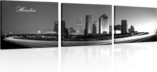 Vista 19 de TUMOVO 3 piezas de arte de pared en lienzo con diseño de horizonte de Atlanta, arte de pared panorámico de paisaje urbano en blanco y negro
