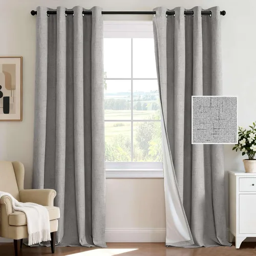 Vista 110 de H.VERSAILTEX Cortina 100% opaca para dormitorio, 63 pulgadas de largo, con ojales, cara de lino, bloqueo de luz completa, cortina para sala de Arena
