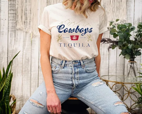 Vista 2 de Up2ournecksinfabel - Camisa de vaquero y tequila - Camiseta vintage para mujer - Camiseta Western Rodeo - Concierto de música country - Top gráfico