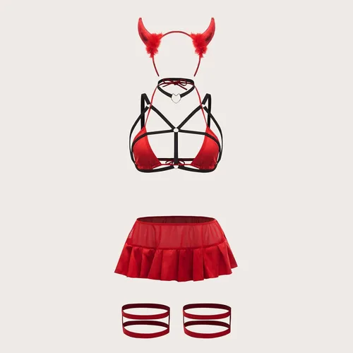 Vista 5 de Rojo Santa - Lencería de Navidad para mujer conjunto de lencería de dos piezas sexy de plumas para cosplay ropa
