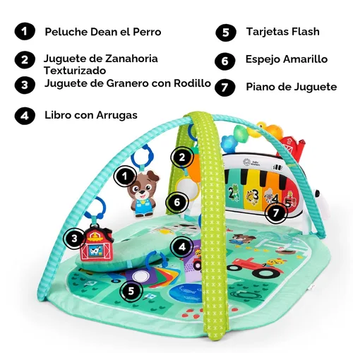 Vista 5 de Baby Einstein Exploradores de Granja 4 en 1 Kickin’ Tunes Gimnasio Musical de Música y Lenguaje de Descubrimiento de Prado, Edades 0 Meses y Más