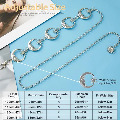 Vista 6 de FIORETTO Cinturón de cadena para mujer, cadena de metal para mujer, cadena multicapa para vestido