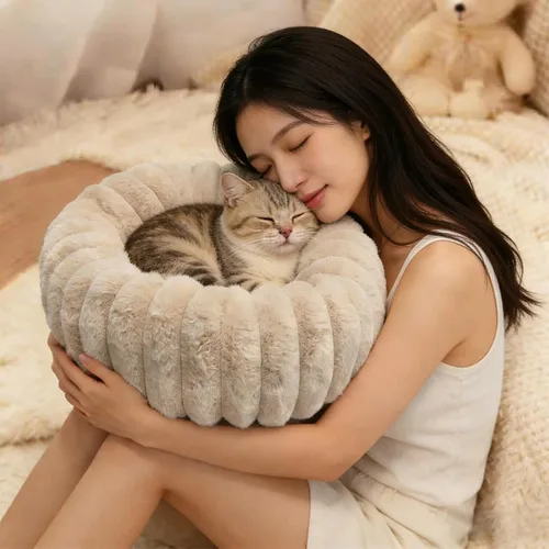Vista 3 de Mini Dog Bed for Very Small Dogs & Cats Washable, Fluffy Round Extra Small Kitten Beds for Indoor Kittens, Ultra-Soft Tiny Puppy Cat Donut Bed for