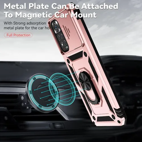 Vista 6 de Para Redmi Note 11 (4G)/Redmi Note 11S con protector de pantalla de vidrio templado y cubierta de cámara deslizante, anillo magnético Soporte de Oro