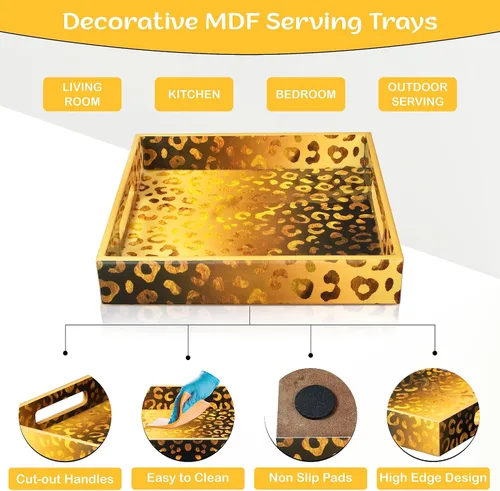 Vista 5 de Crocon Juego de 2 bandejas otomanas cuadradas de MDF, centros de mesa multiusos para comedor, bandejas decorativas para mesa de café, decoración