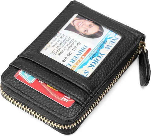 Vista 7 de RNIEGA Cartera pequeña para tarjetas de crédito, ligera, de cuero vegano, acordeón con cremallera, cartera para tarjetas de moda Rfid para mujer