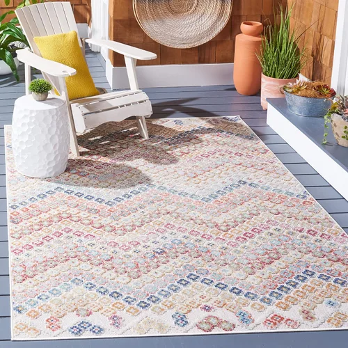 Vista 8 de SAFAVIEH Cabana Collection - Alfombra para pasillo, 2 pies 2 pulgadas x 9 pies, color azul óxido y marfil, diseño bohemio de cheurón, no desprende