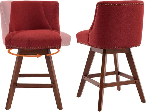 Vista 22 de Juego de 2 taburetes de bar giratorios modernos, taburetes de bar de 26.6 pulgadas de altura de mostrador beige con respaldo para isla de cocina