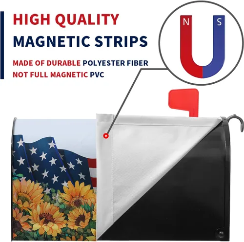 Vista 4 de Funda magnética para buzón patriótico de verano del 4 de julio, cubierta para buzón de bandera de Estados Unidos, diseño floral, Día