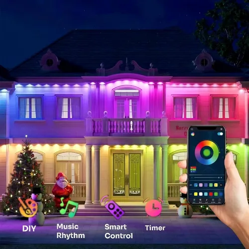 Vista 7 de Luces RGB Permanentes para Exteriores, Luces LED Inteligentes Impermeables para Aleros con Control de Aplicación/Remoto, Impermeables IP67 para DIY