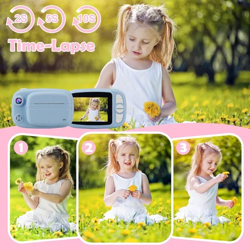 Vista 4 de Cámara instantánea para niños, mijiaowatch 12MP/1080P Cámara de impresión digital para niños con cámaras de 3.5 pulgadas para niños, tarjeta TF