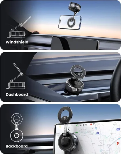 Vista 2 de JunDa Soporte magnético para teléfono con ventosa, soporte de automóvil retráctil plegable ajustable de 360°, compatible con iPhone, Android y todos