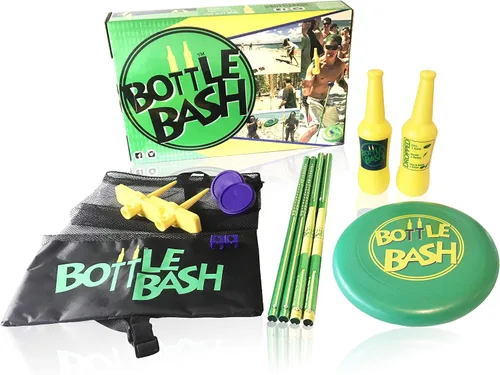 Vista 3 de Bottle Bash - Juego de discos voladores para exteriores + juego de botellas Poleish Sports Bottle Bash