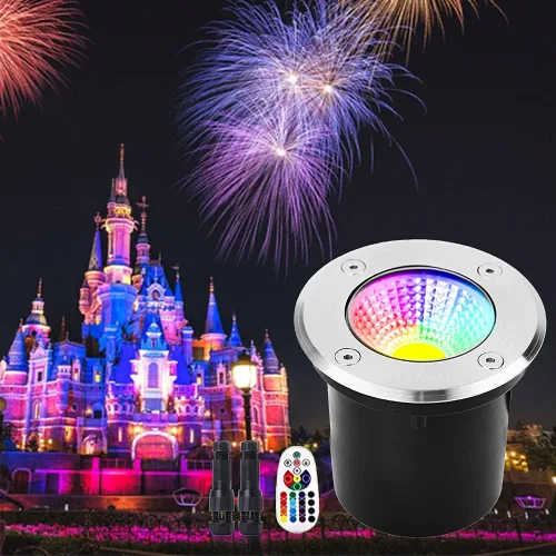 Vista 3 de Paquete de 12 luces RGB de paisaje, 10 W que cambian de color RGB luces de paisaje de bajo voltaje, luces LED de paisaje para fiestas, exteriores
