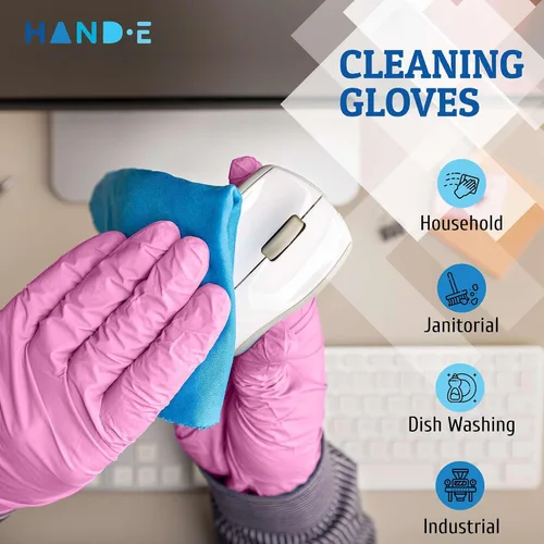Vista 4 de Hand-E Touch - Guantes desechables de nitrilo rosa, para esteticista, técnico de uñas, tinte y estilista de cabello, guantes de limpieza