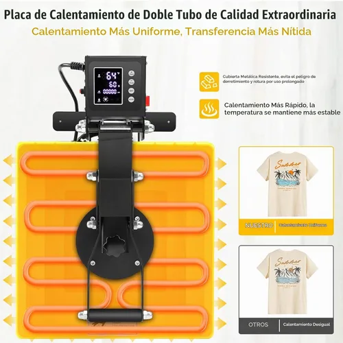 Vista 6 de Whubefy Prensa térmica de 15 x 15 pulgadas, máquina de prensa deslizante para camisetas con 3 modos preestablecidos, calentamiento rápido de doble