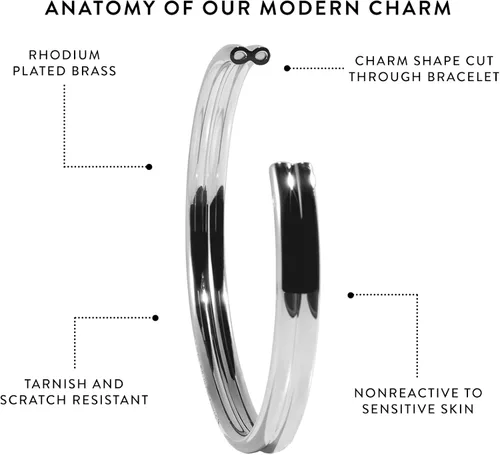 Vista 2 de Stella Valle Anniversary Charm Bracelet - 18K Gold or Rhodium Plated Brass Cuff Bracelets in the Shape of Infinity Symbol Engraved with, "I LOVE YOU