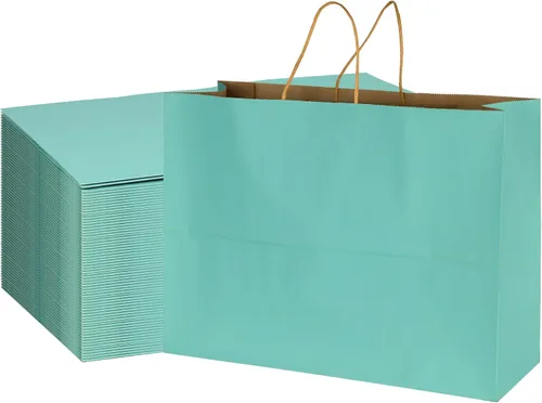 Vista 14 de BLEWINDZ 70 bolsas de papel grandes con asas, 16 x 6 x 12 pulgadas, bolsas de compras de papel multicolor para pequeñas empresas, bolsa de regalo 10