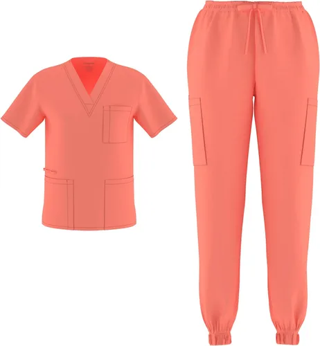 Vista 8 de Conjunto de 2 piezas unisex para hombre y mujer, para enfermería, elástico, flexible, con cuello en V Negro
